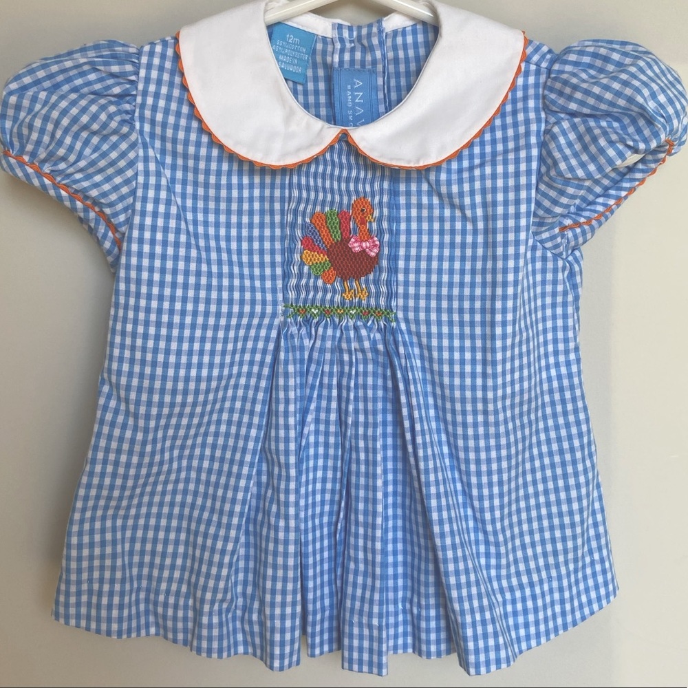 Turkey-themed hand smocked top by Anavini. Worn once!